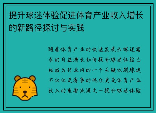 提升球迷体验促进体育产业收入增长的新路径探讨与实践